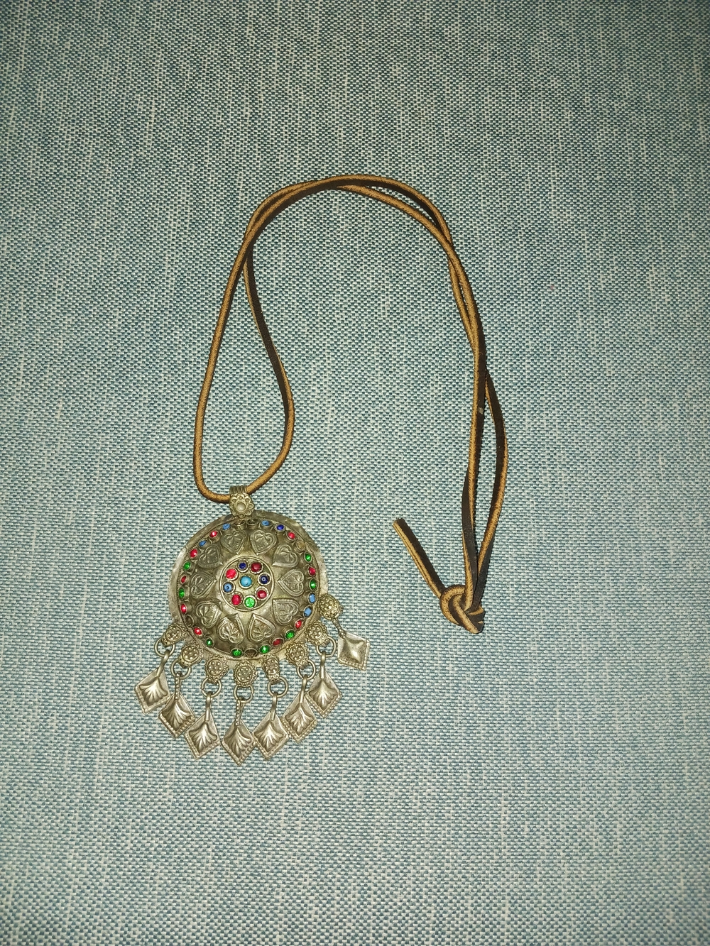 Afghan Tribal Domed Necklace Pendant Fringed Round Ethnic Vintage Bead 4.25 Inch